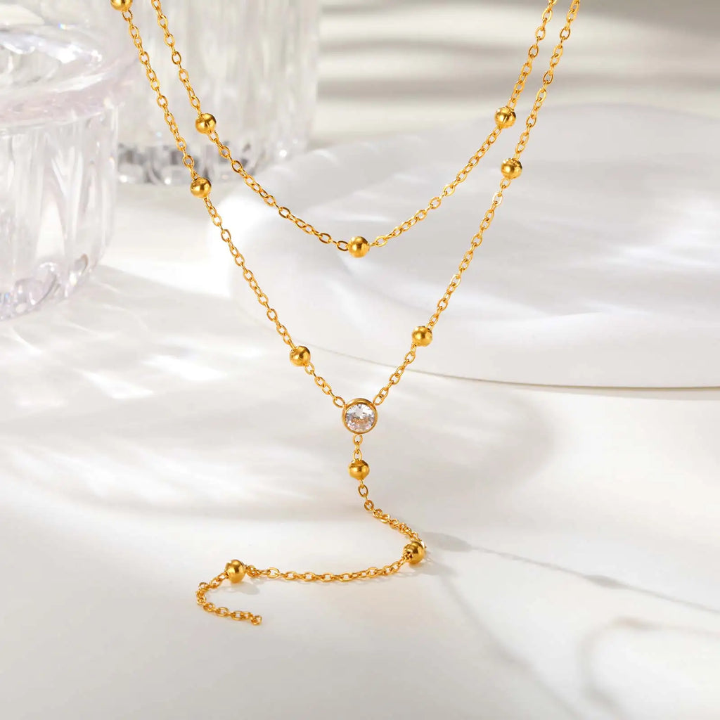 Double Layer Gold Fringe Chain Necklace for Women