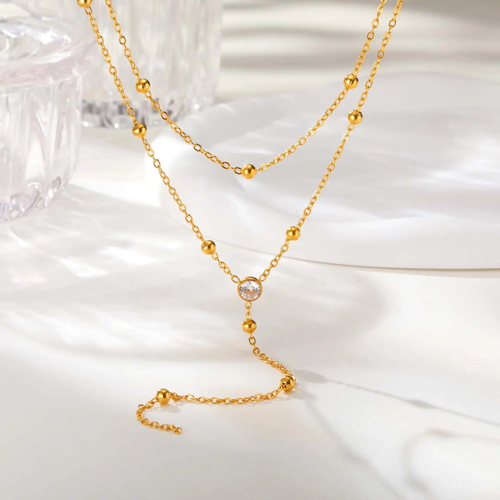 Double Layer Gold Fringe Chain Necklace for Women