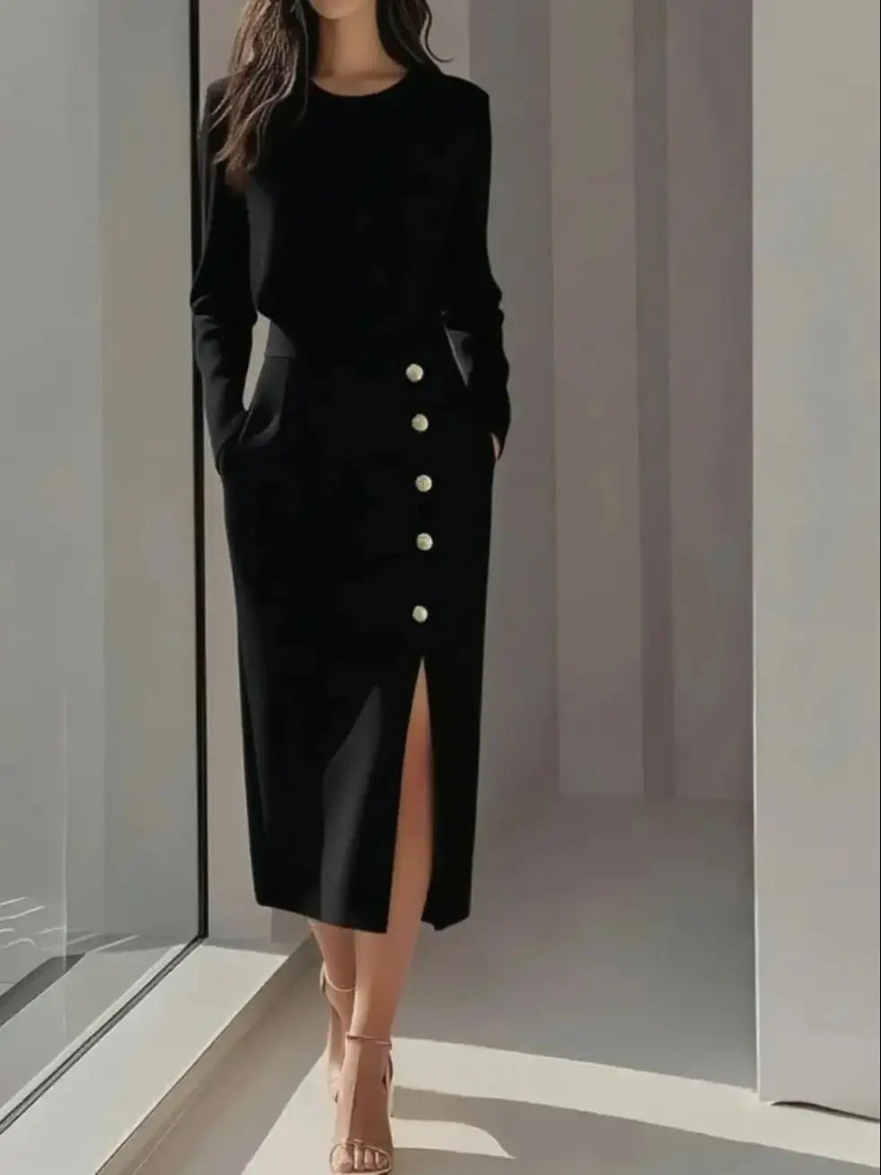 Élégance Couture Buttoned Dress