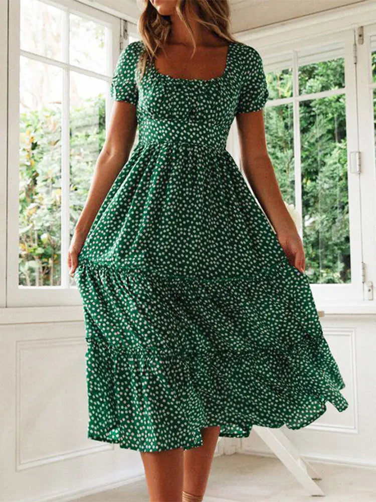 Boho Bloom Puff Sleeve Maxi Dress