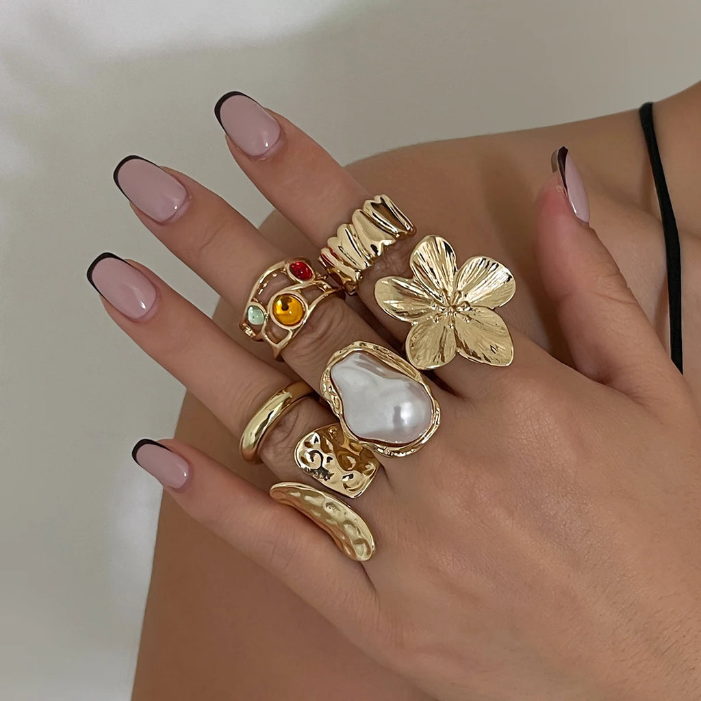 Punk Crystal Ring Set