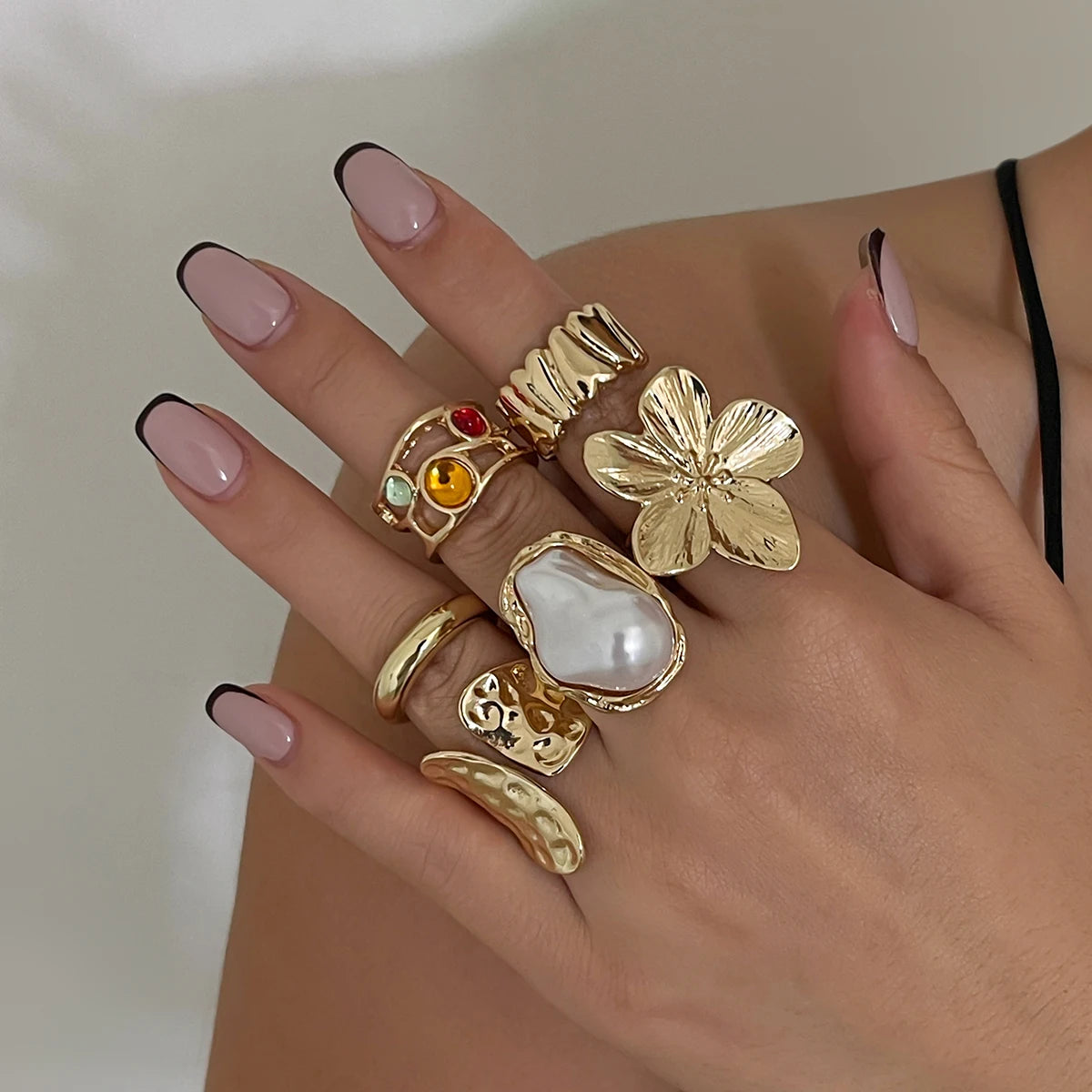 Punk Crystal Ring Set