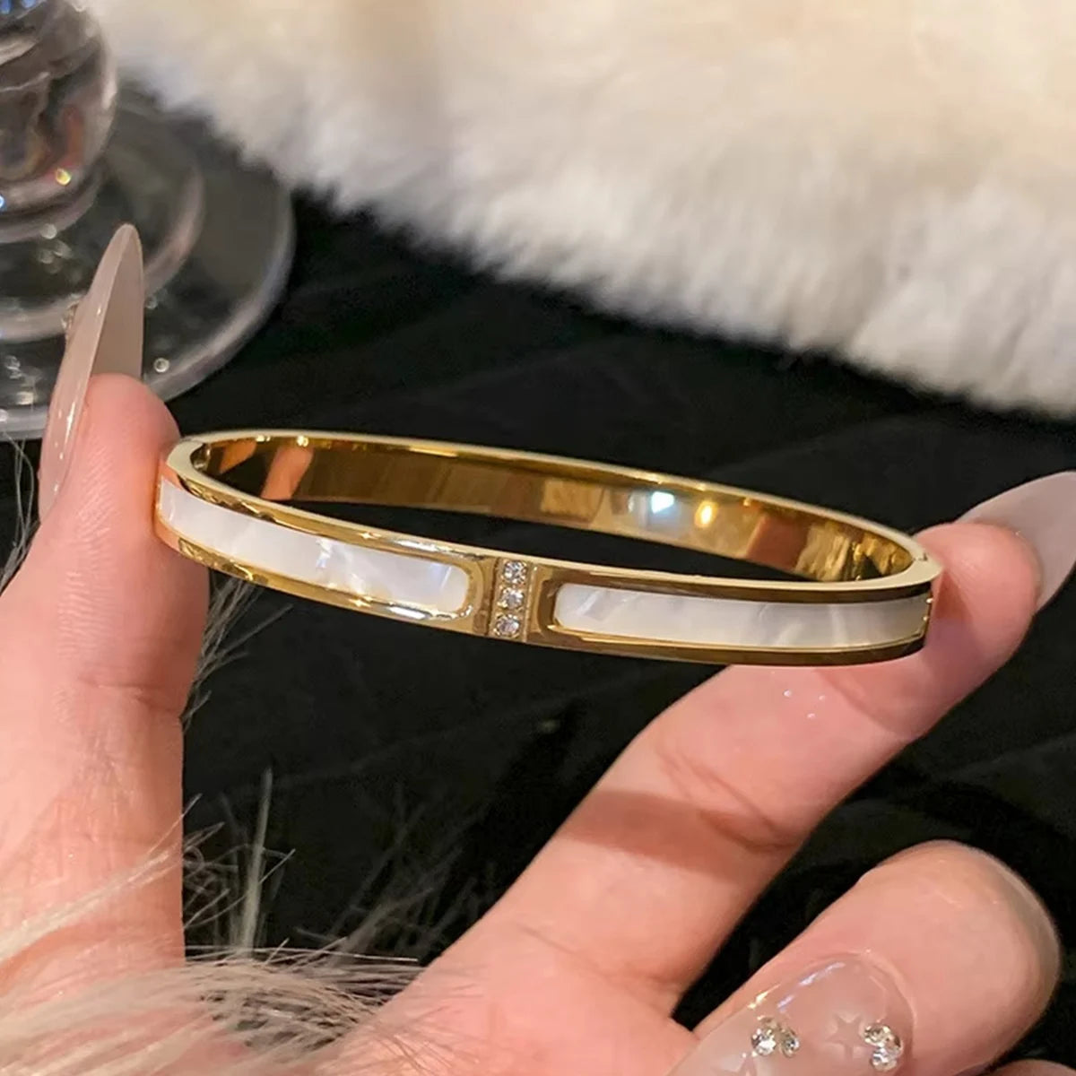 Gold Titanium Steel Geometric Bangle