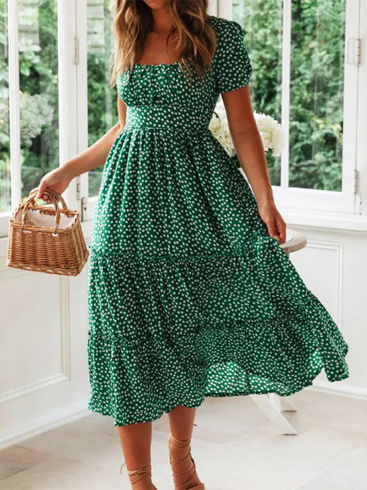 Boho Bloom Puff Sleeve Maxi Dress