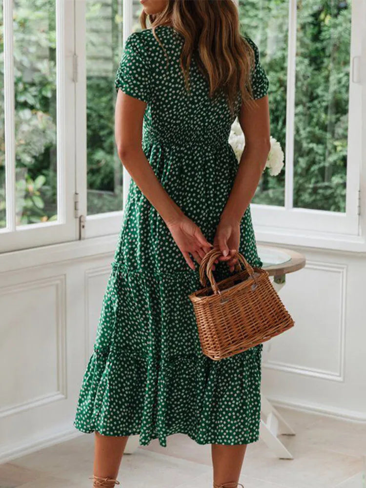 Boho Bloom Puff Sleeve Maxi Dress