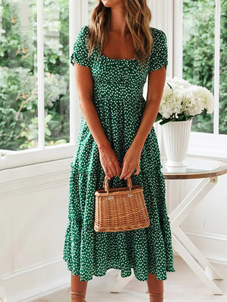 Boho Bloom Puff Sleeve Maxi Dress