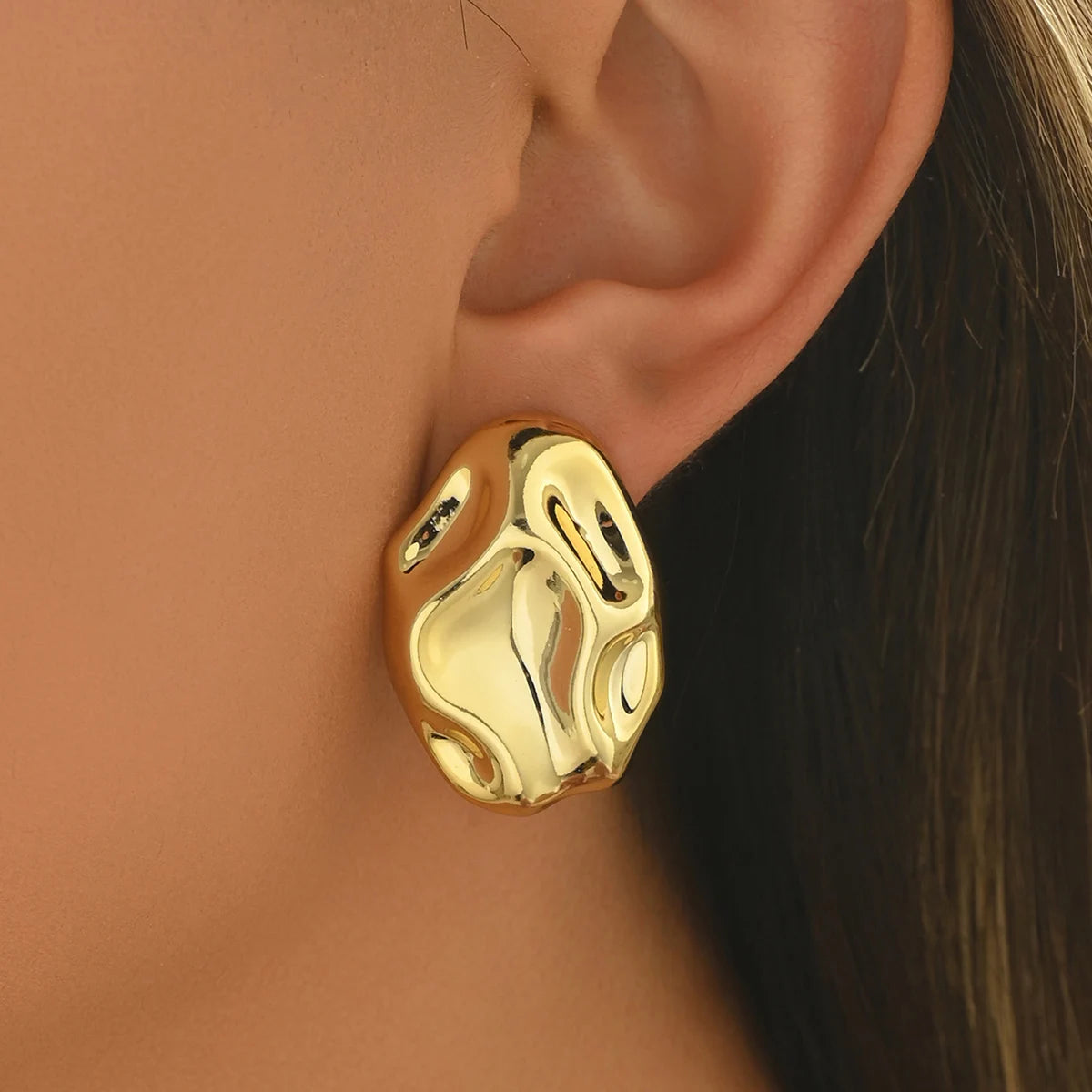 Gold Geometric Flower Stud Earrings for Women