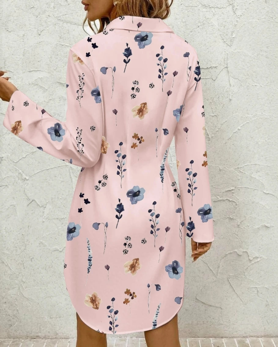 Graceful Bloom Shirt Midi Dress