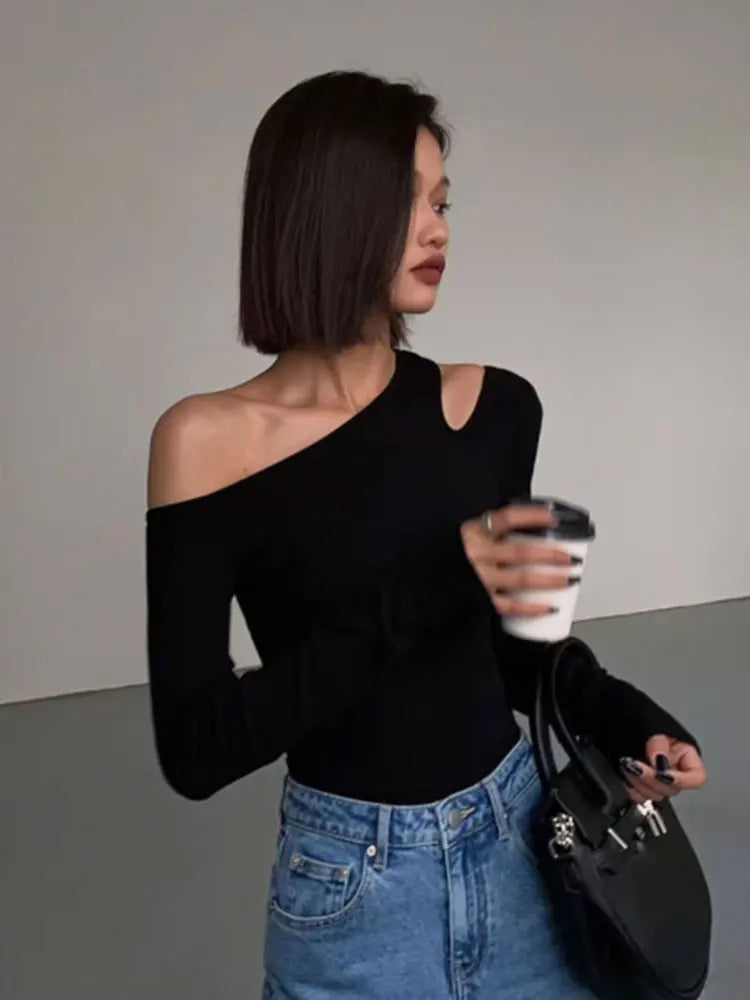 Chic Skew Collar Long Sleeve Tee