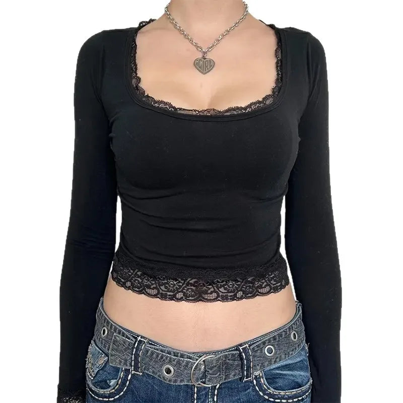 Retro 2000s Graphic Lace Top