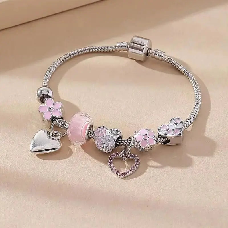 Romantic Heart Beaded Chain Bracelet