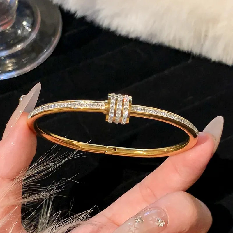 Gold Titanium Steel Geometric Bangle