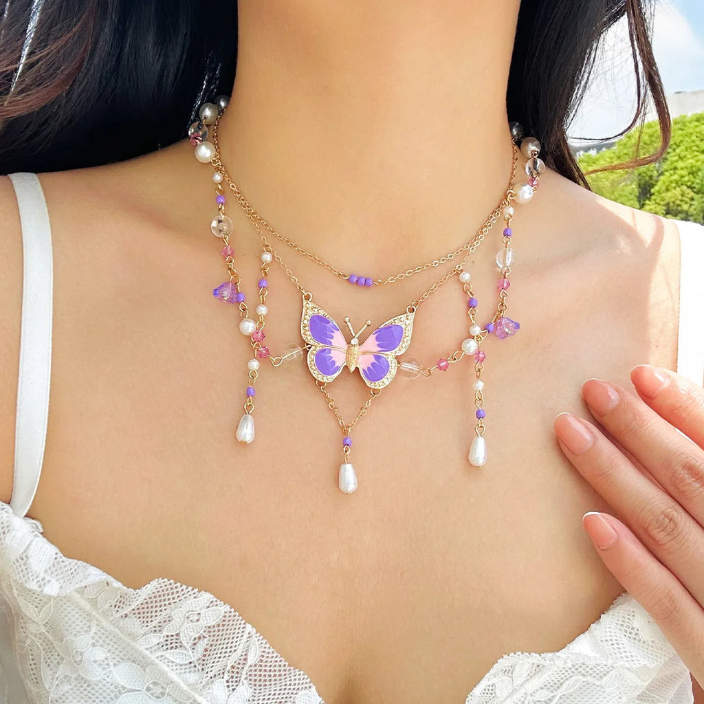 Graceful Pearl Butterfly Fashion Necklace