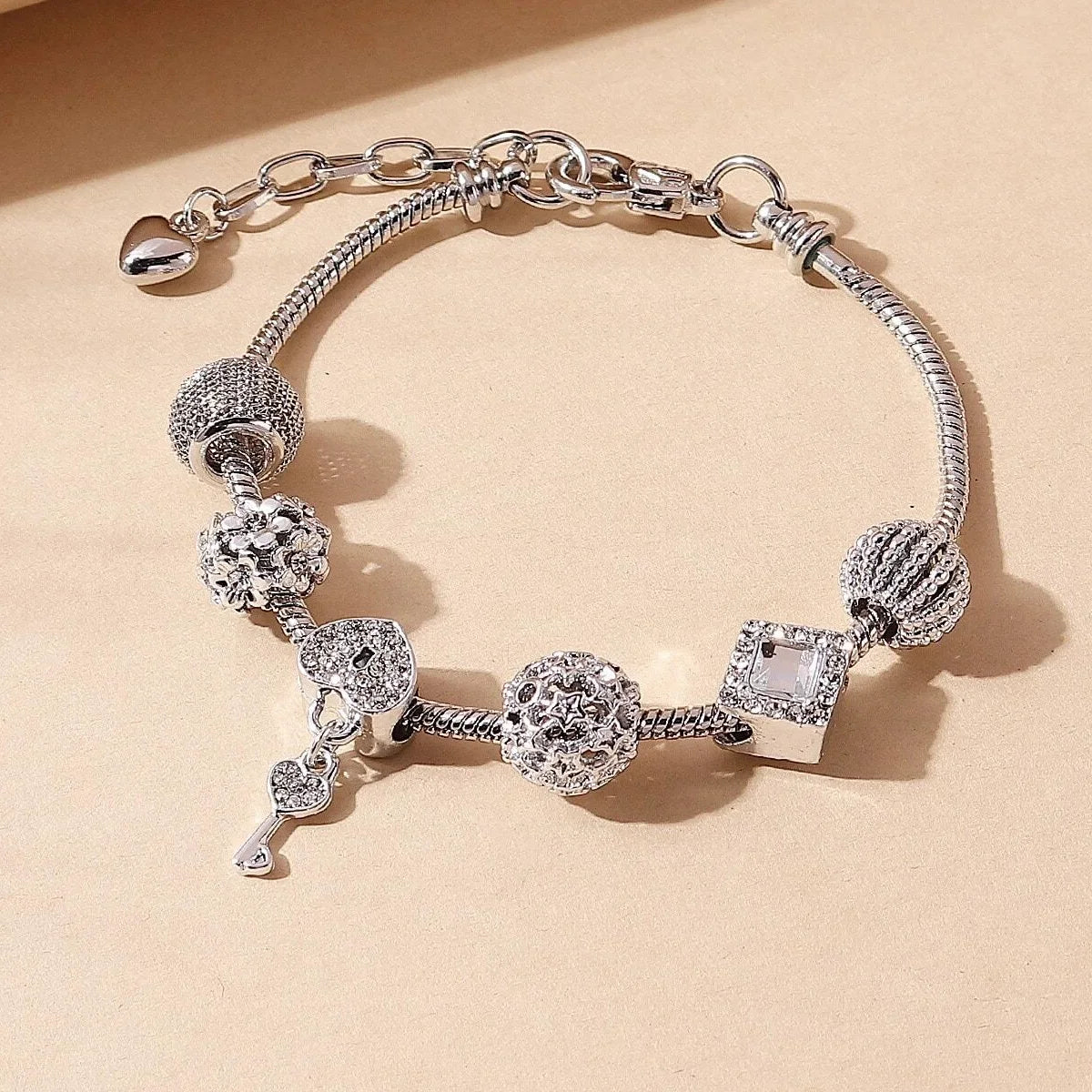Romantic Heart Beaded Chain Bracelet