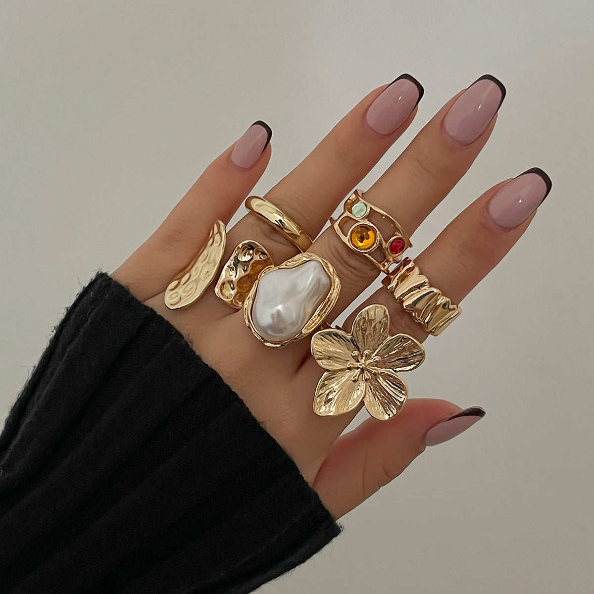 Punk Crystal Ring Set