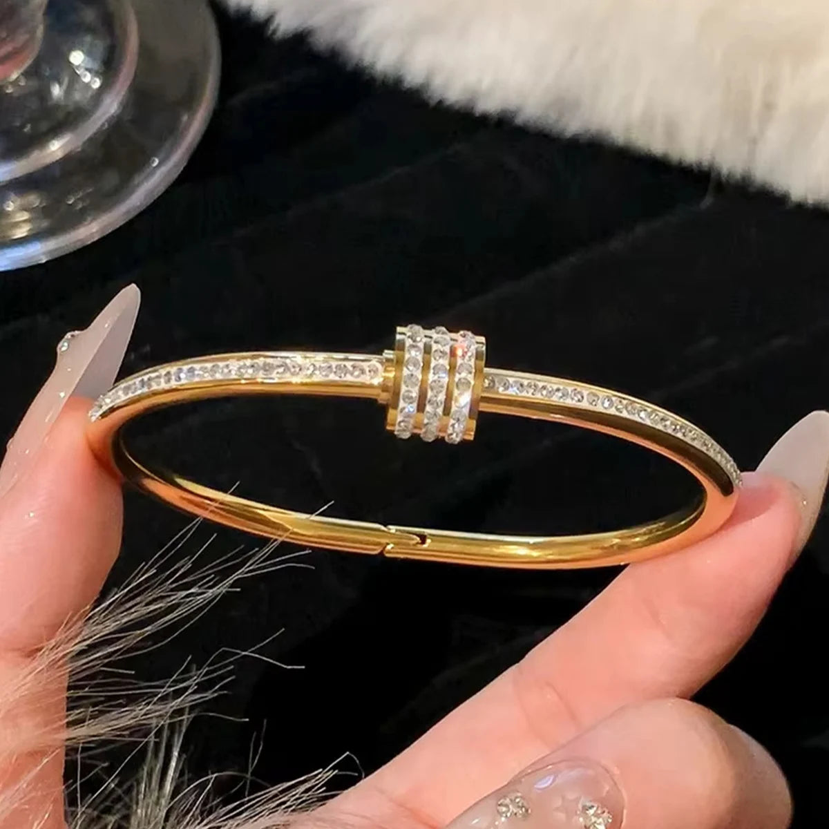 Gold Titanium Steel Geometric Bangle
