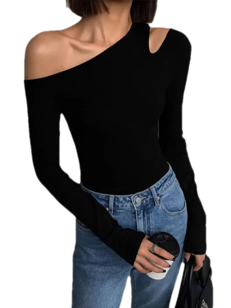 Chic Skew Collar Long Sleeve Tee
