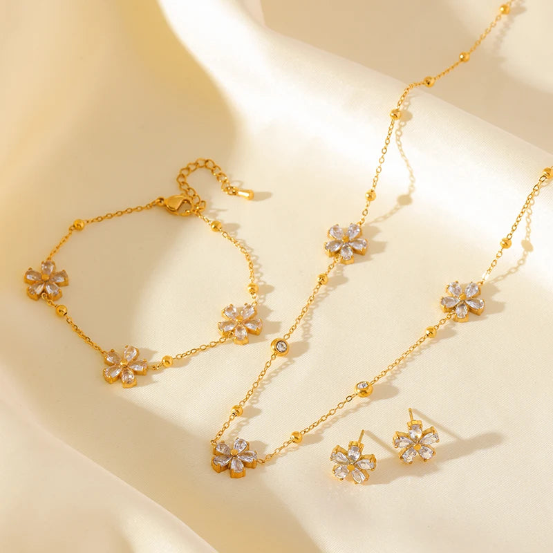 Floral Stainless Steel Jewelry Set