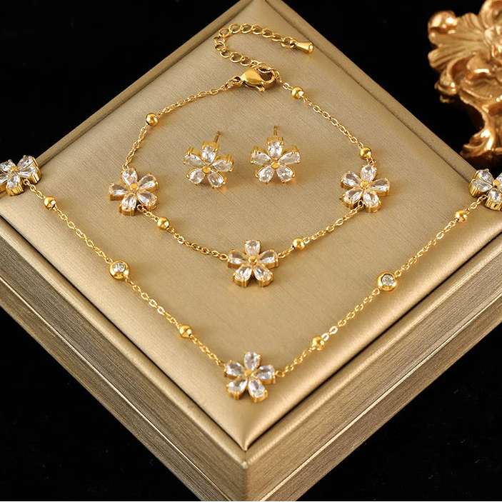 Floral Stainless Steel Jewelry Set
