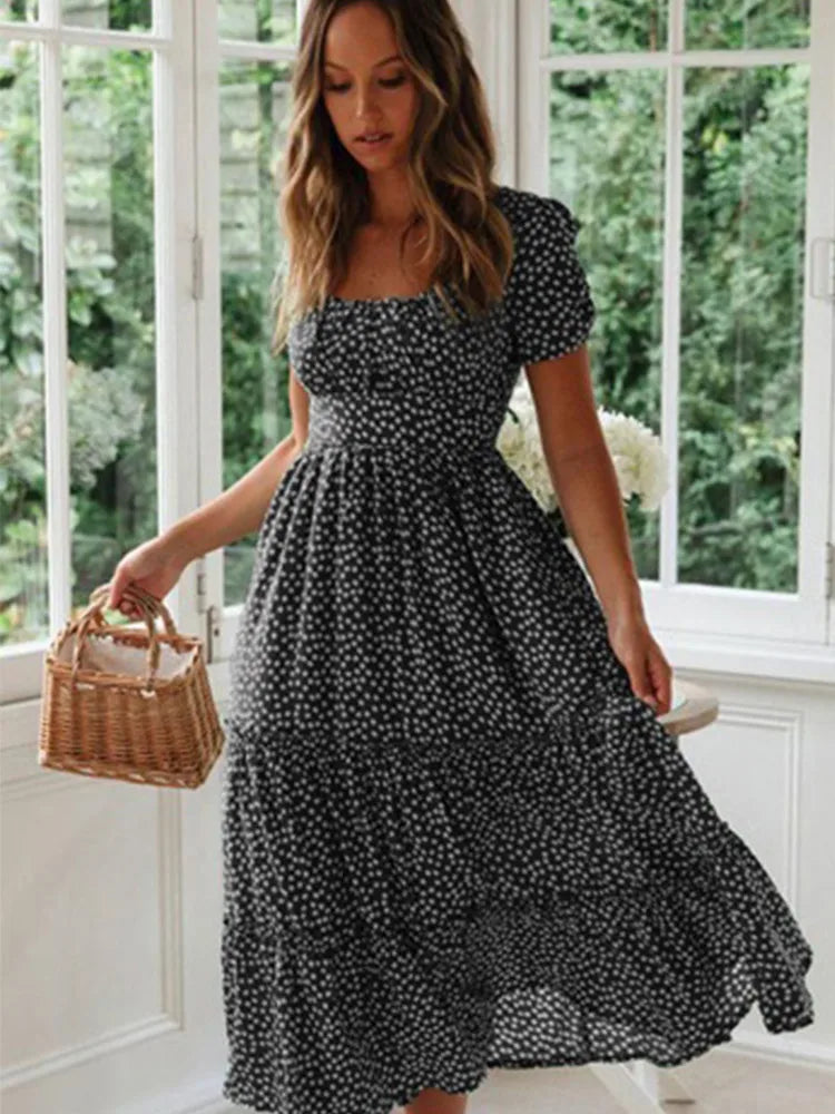 Boho Bloom Puff Sleeve Maxi Dress