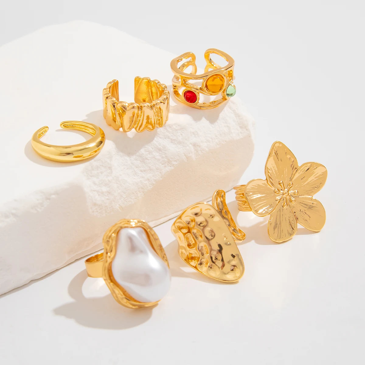 Punk Crystal Ring Set