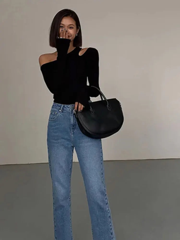 Chic Skew Collar Long Sleeve Tee