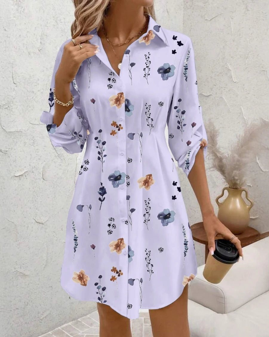 Graceful Bloom Shirt Midi Dress