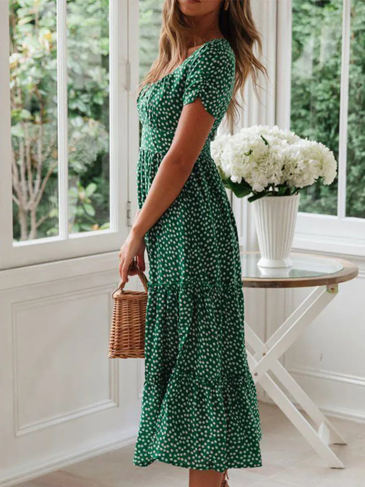 Boho Bloom Puff Sleeve Maxi Dress