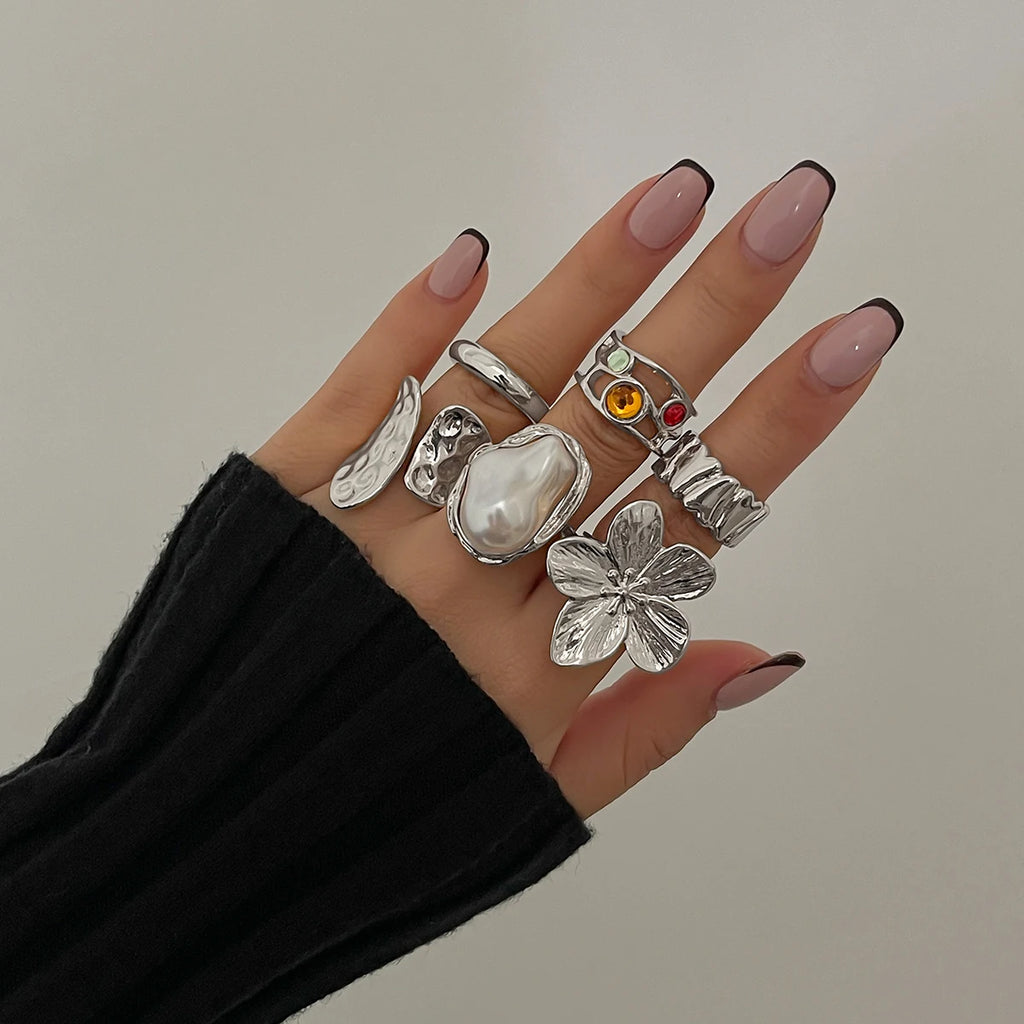 Punk Crystal Ring Set