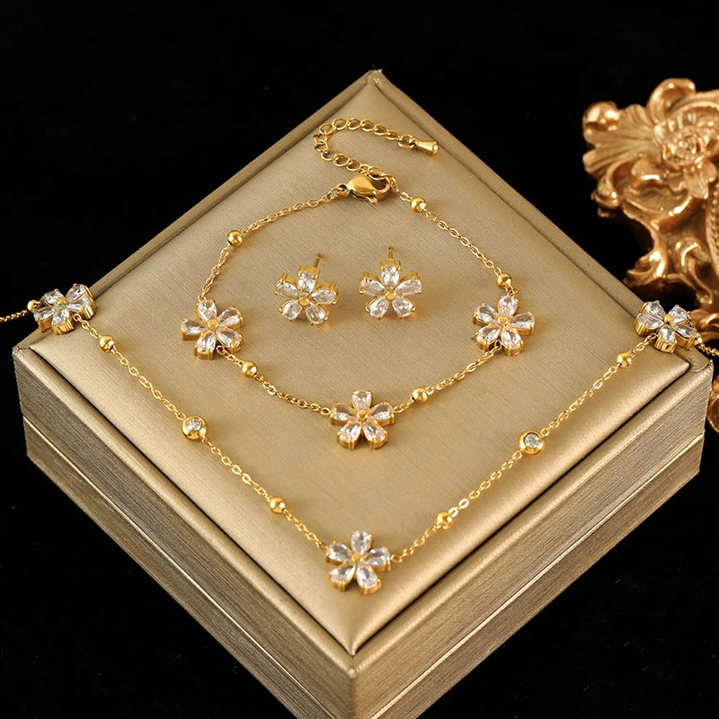 Floral Stainless Steel Jewelry Set