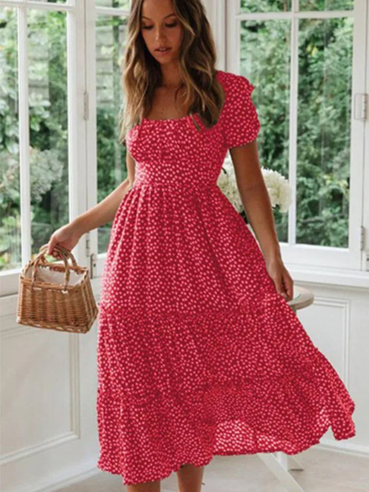 Boho Bloom Puff Sleeve Maxi Dress