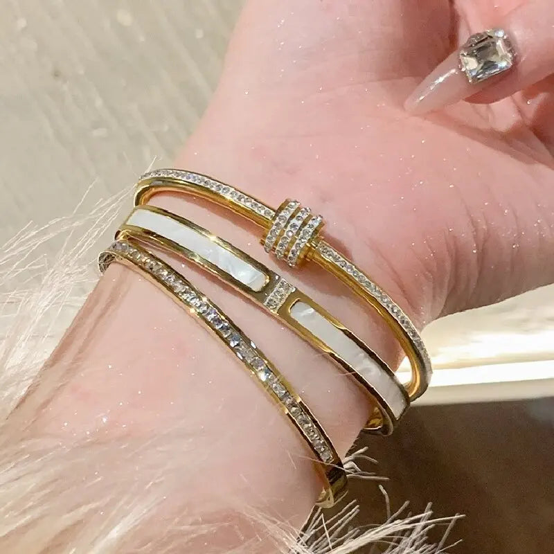 Gold Titanium Steel Geometric Bangle