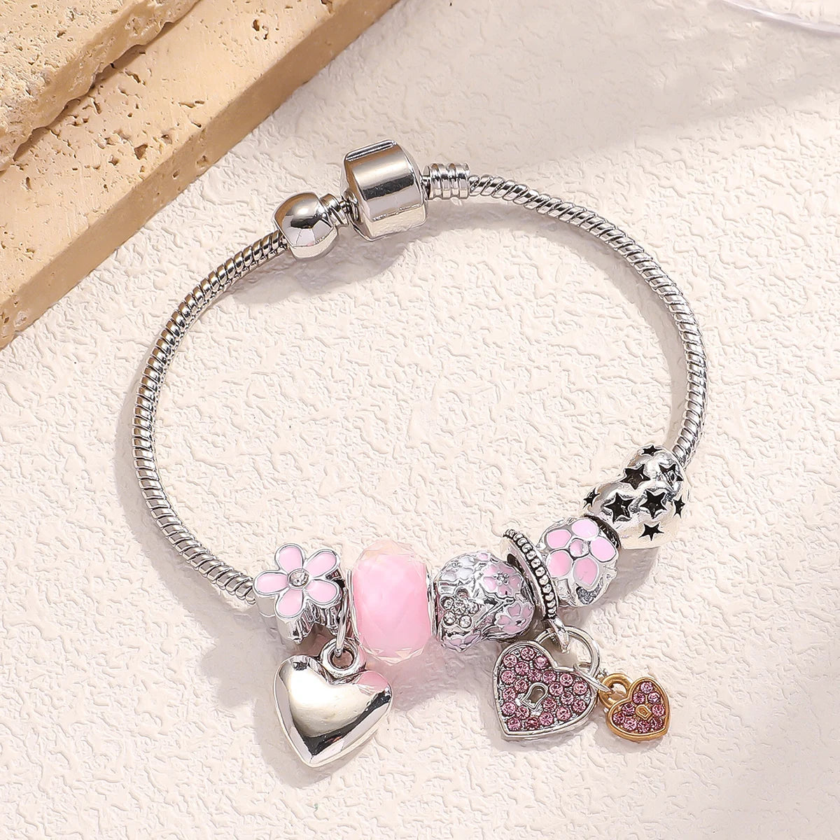 Romantic Heart Beaded Chain Bracelet