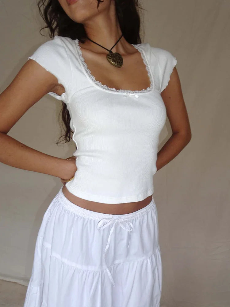 Romantic Milkmaid Summer Crop Tee
