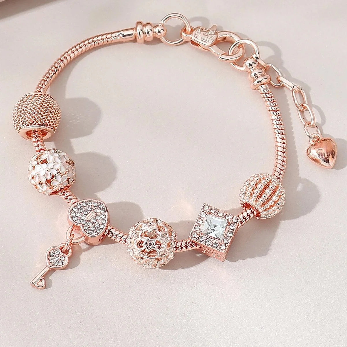 Romantic Heart Beaded Chain Bracelet