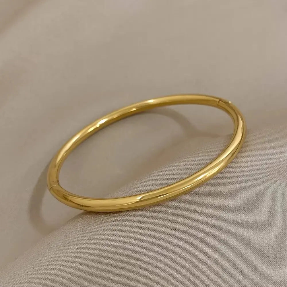 Gold Titanium Steel Geometric Bangle
