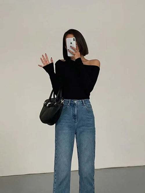 Chic Skew Collar Long Sleeve Tee