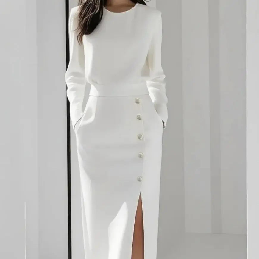 Élégance Couture Buttoned Dress