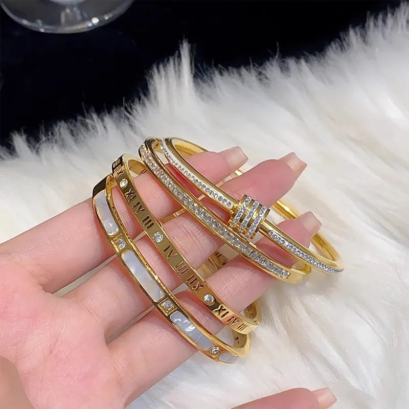 Gold Titanium Steel Geometric Bangle