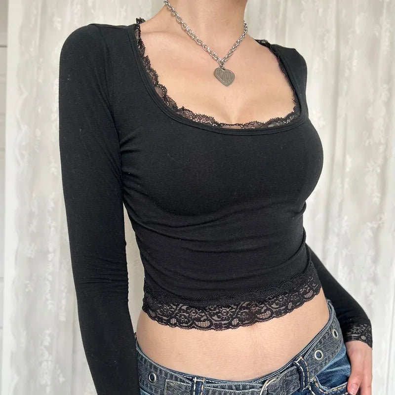 Retro 2000s Graphic Lace Top