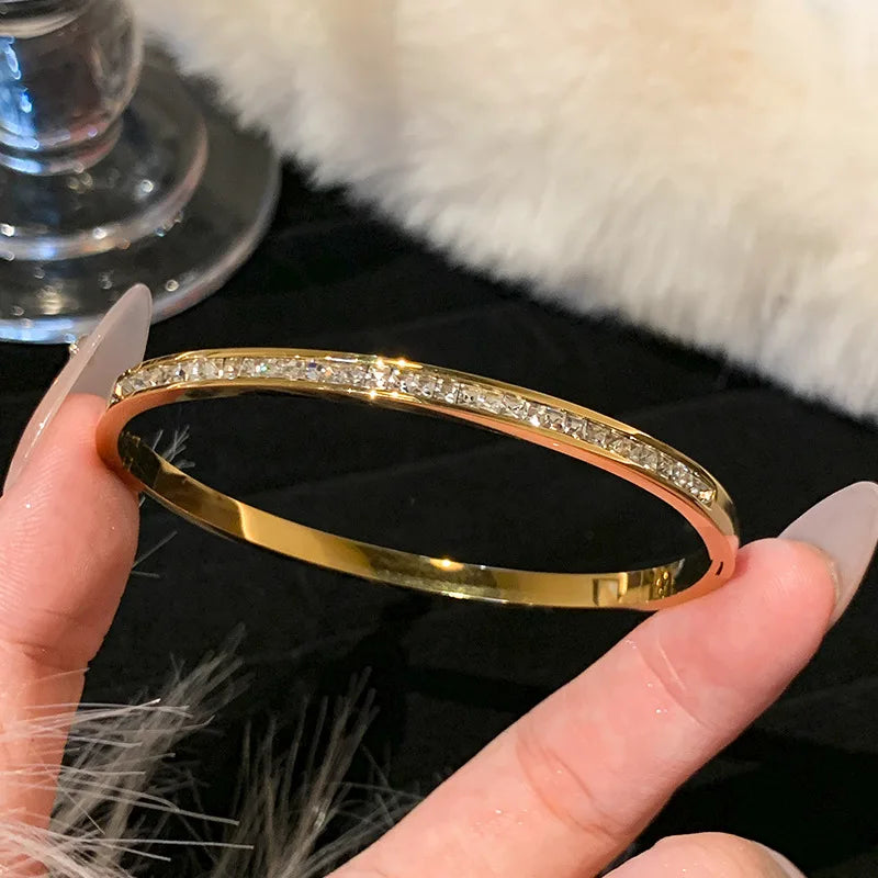 Gold Titanium Steel Geometric Bangle