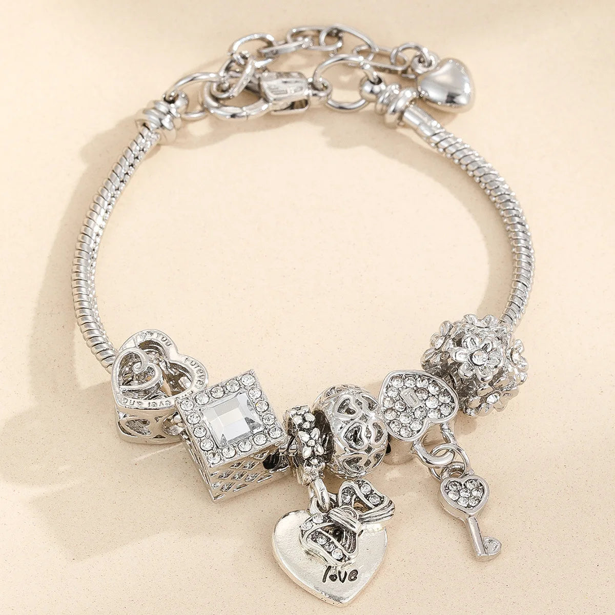 Romantic Heart Beaded Chain Bracelet