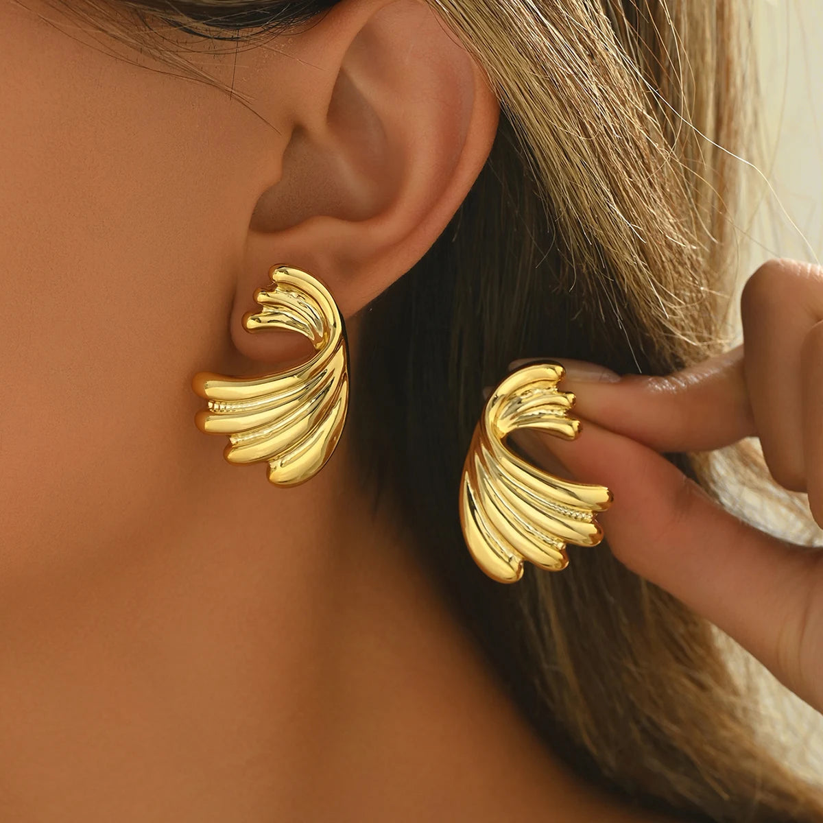 Gold Geometric Flower Stud Earrings for Women