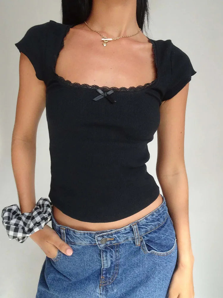 Romantic Milkmaid Summer Crop Tee