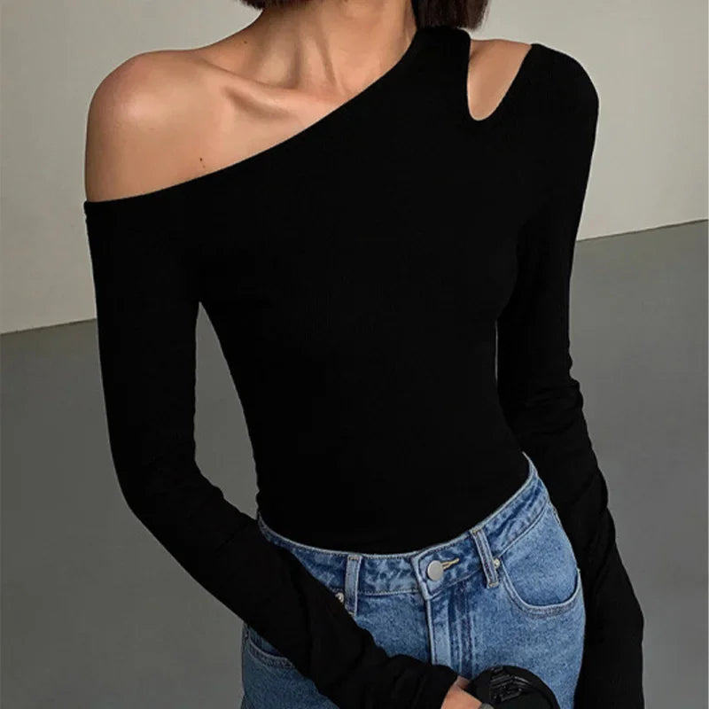 Chic Skew Collar Long Sleeve Tee