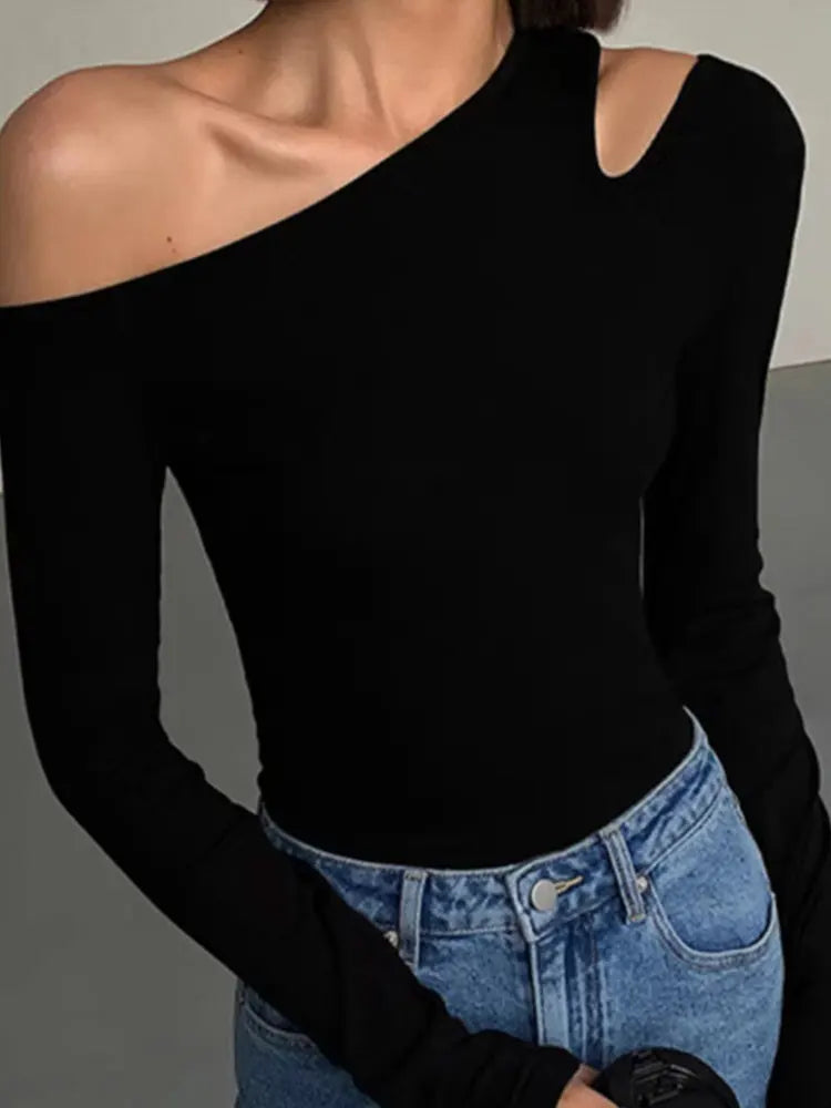 Chic Skew Collar Long Sleeve Tee