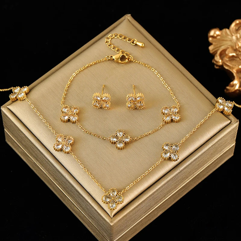 Floral Stainless Steel Jewelry Set