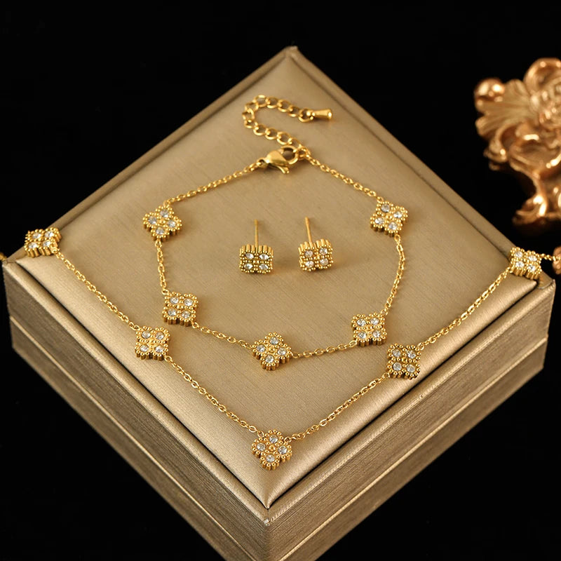 Floral Stainless Steel Jewelry Set