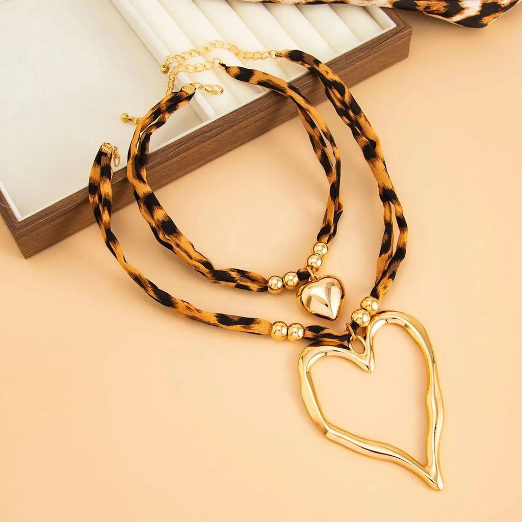 Leopard Print Heart Pendant Necklace
