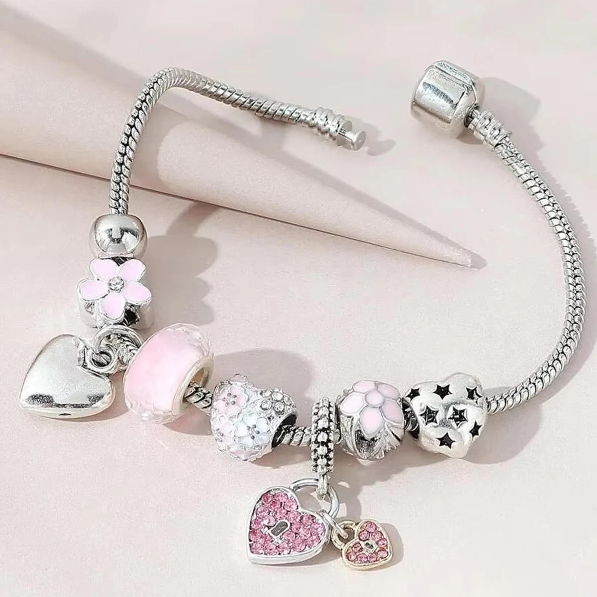 Romantic Heart Beaded Chain Bracelet